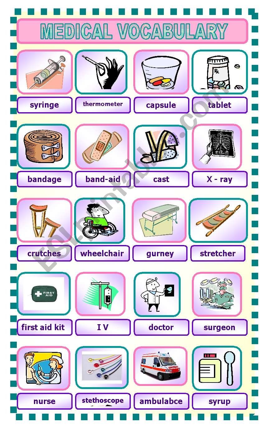 MEDICAL VOCABULARY ESL Worksheet By Aycamind