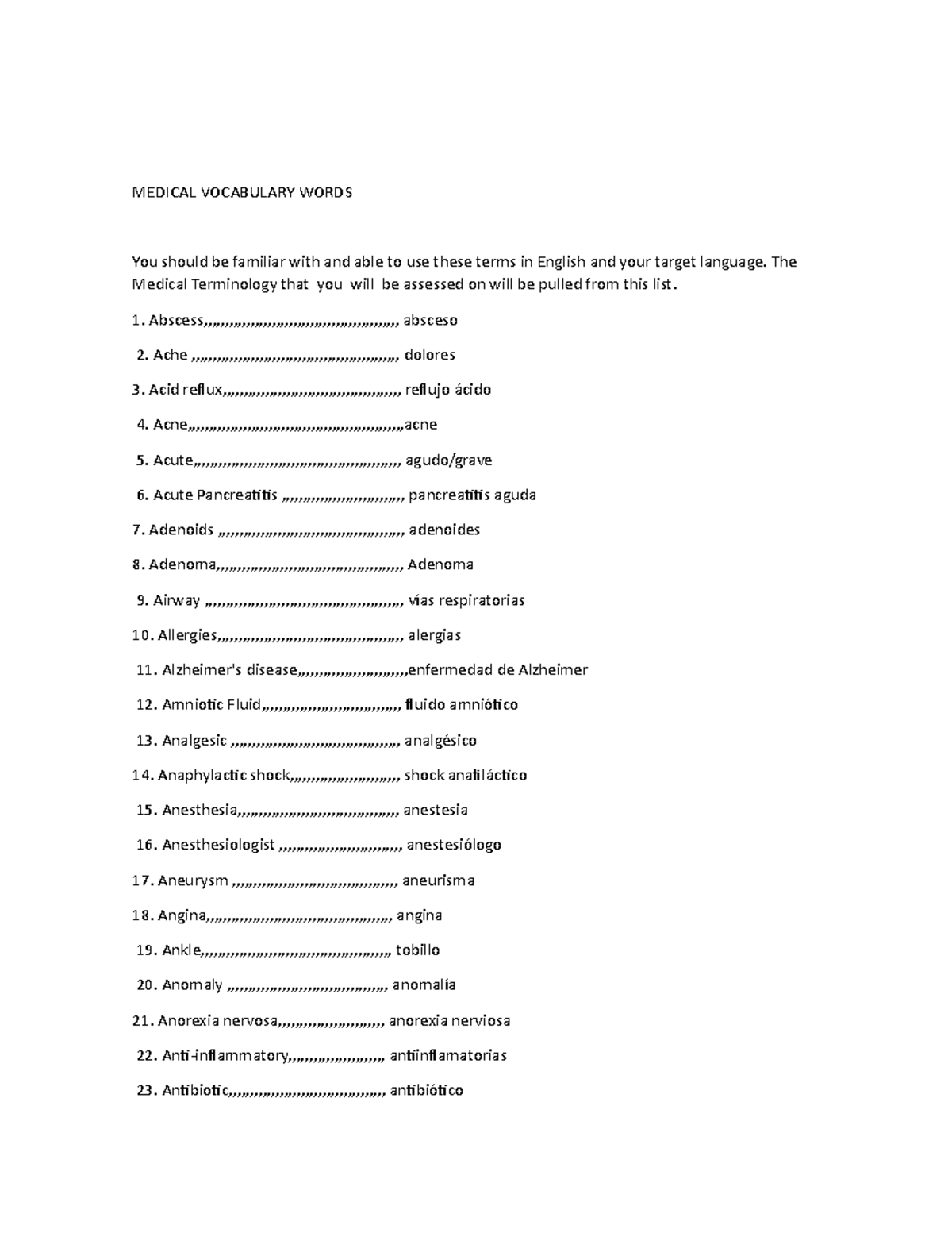 Medical Vocabulary Words MEDICAL VOCABULARY WORDS You Should Be 