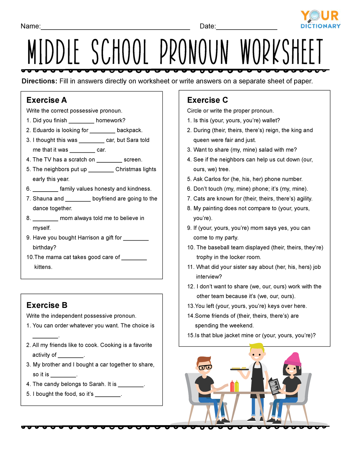 Middle School Pronoun Worksheet Name Date Studocu Worksheets 