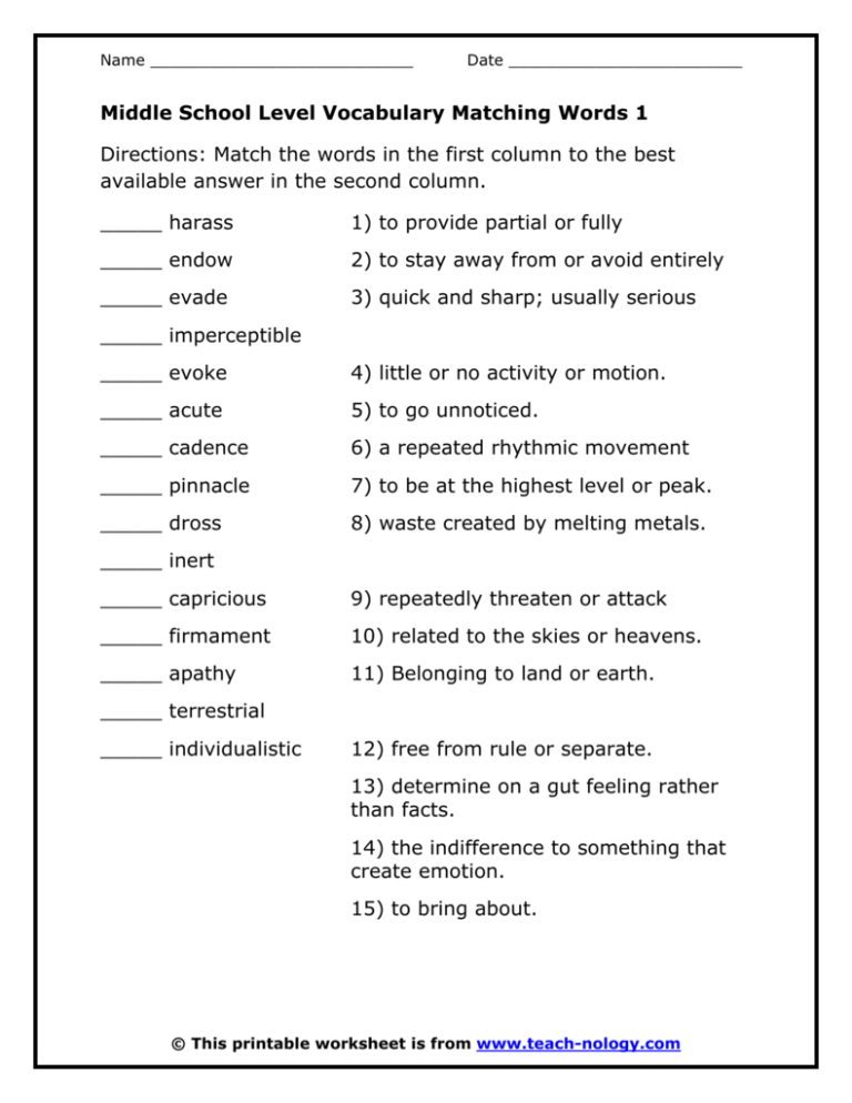 vocabulary activities for middle schoolers