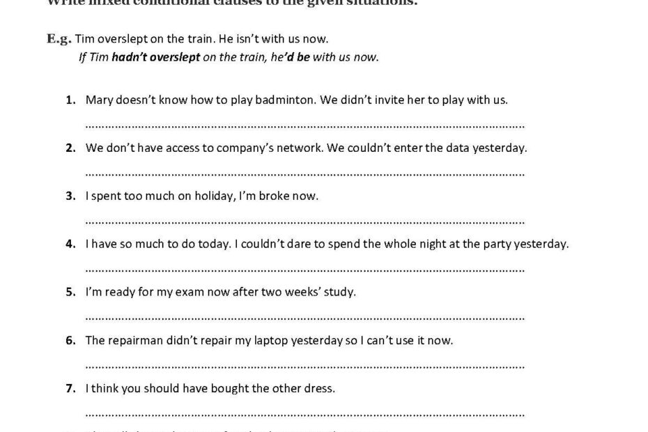 Mixed Conditional Sentences Exercises Worksheets Worksheets Day