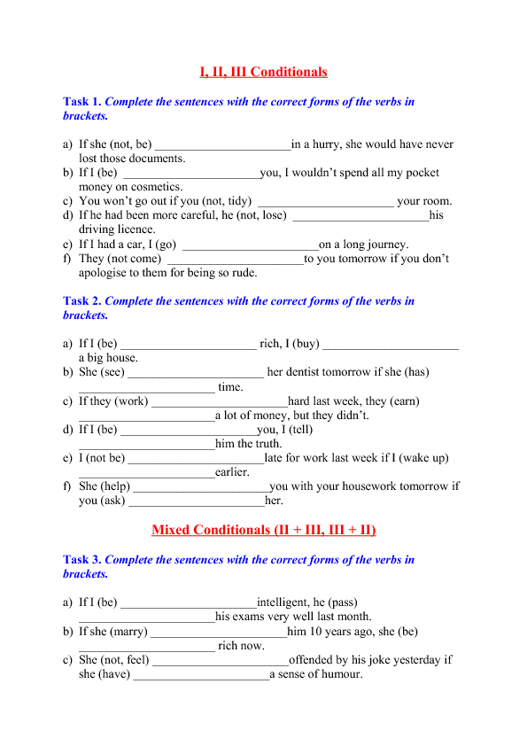 Mixed Conditionals Exercises