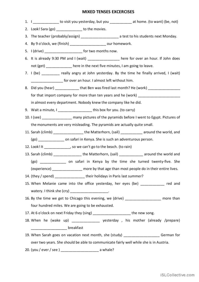 Mixed Tenses Exercises With Answers Tenses Exercises Vrogue co