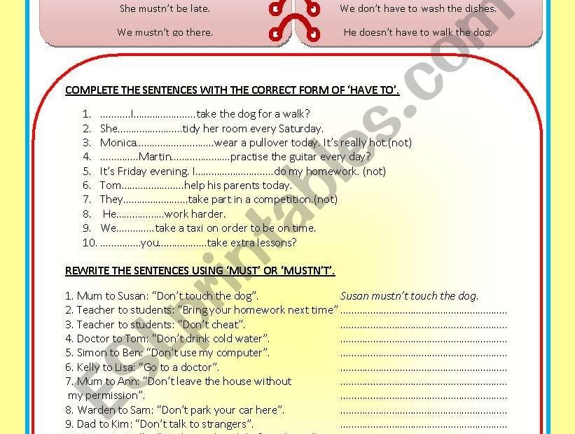 Modal Verb Must Exercises Snoown
