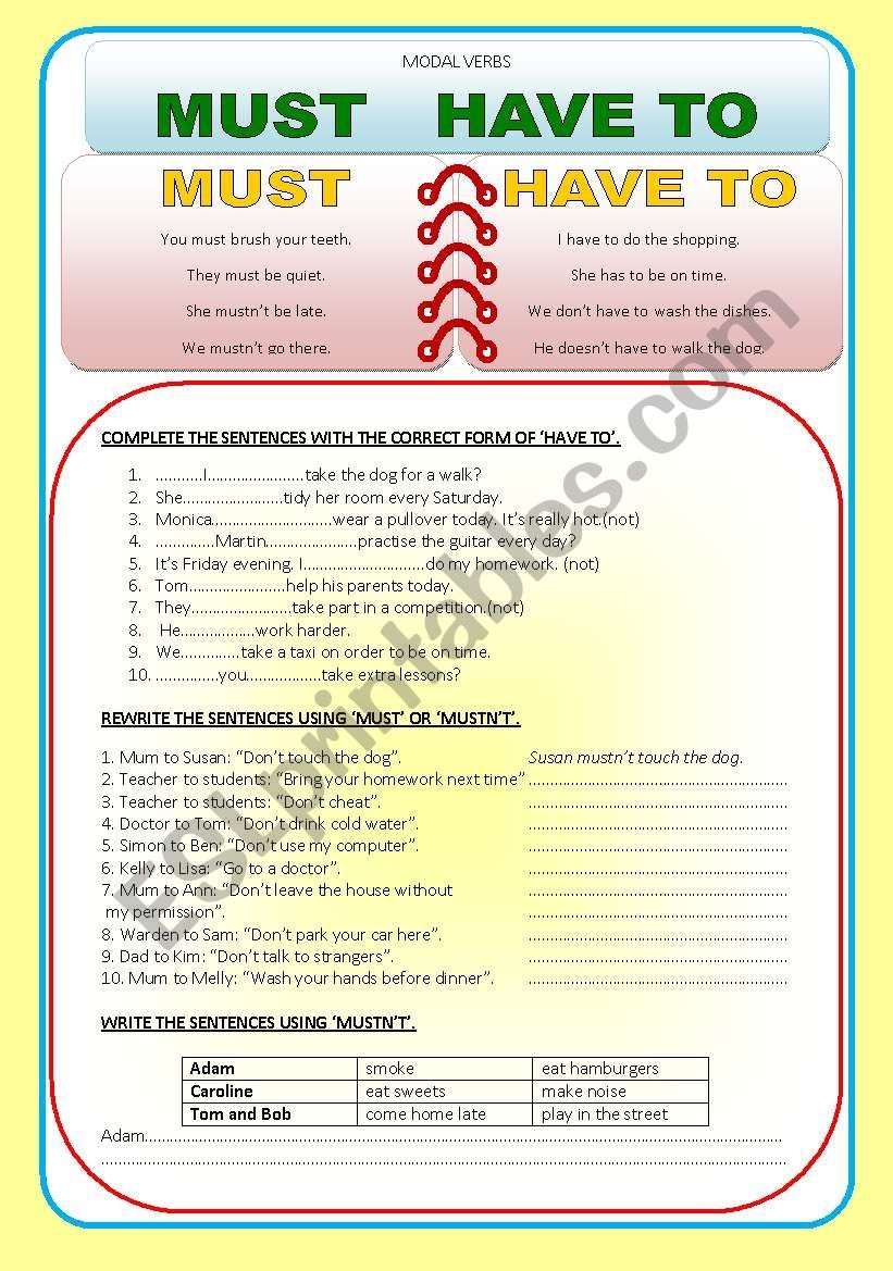 Modal Verb Must Exercises Snoown