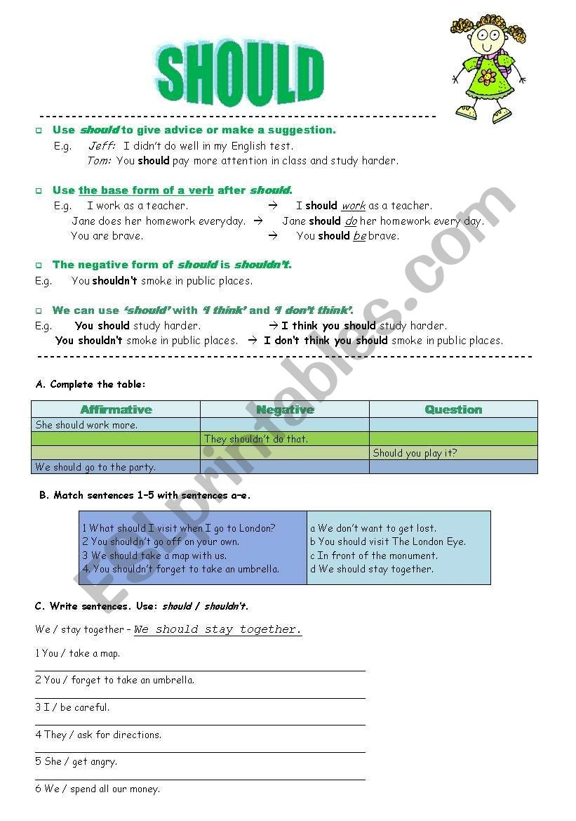 Modal Verb Should Worksheet