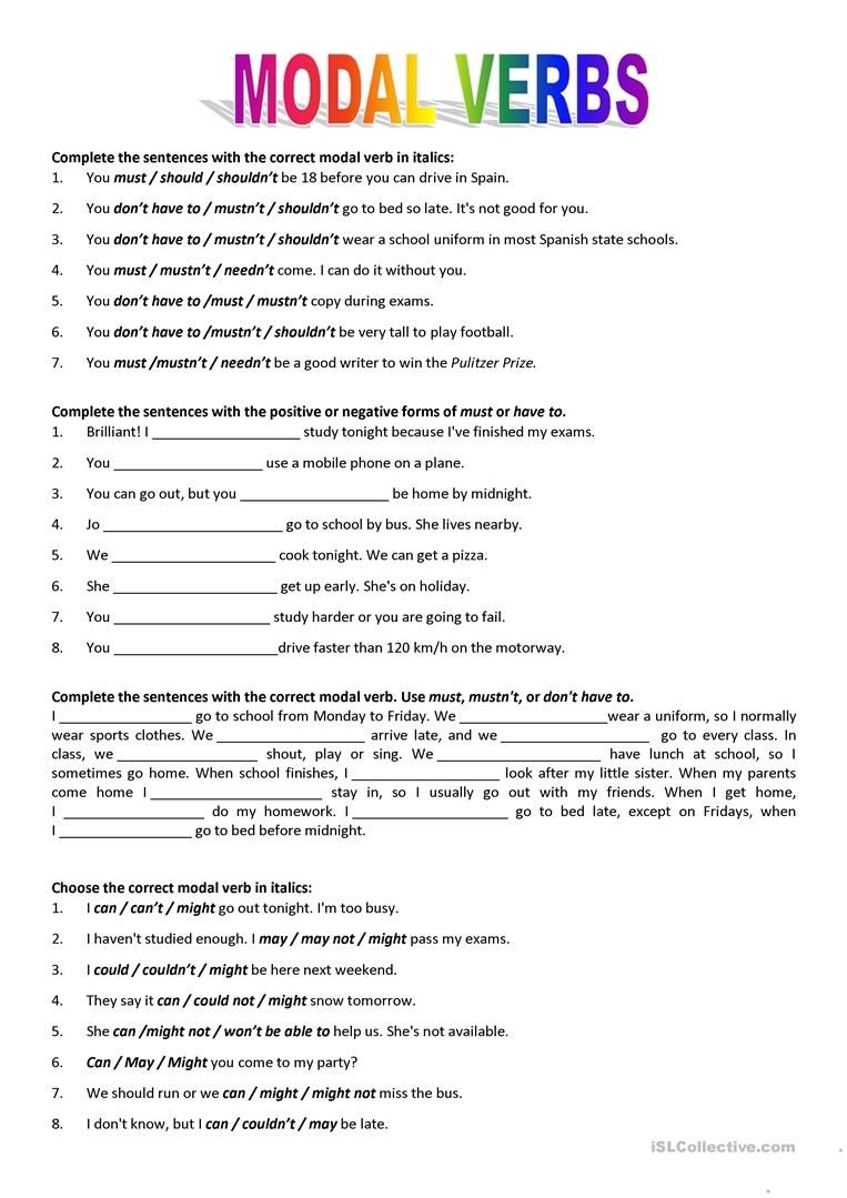 Modal Verbs English Exercises Makersplm