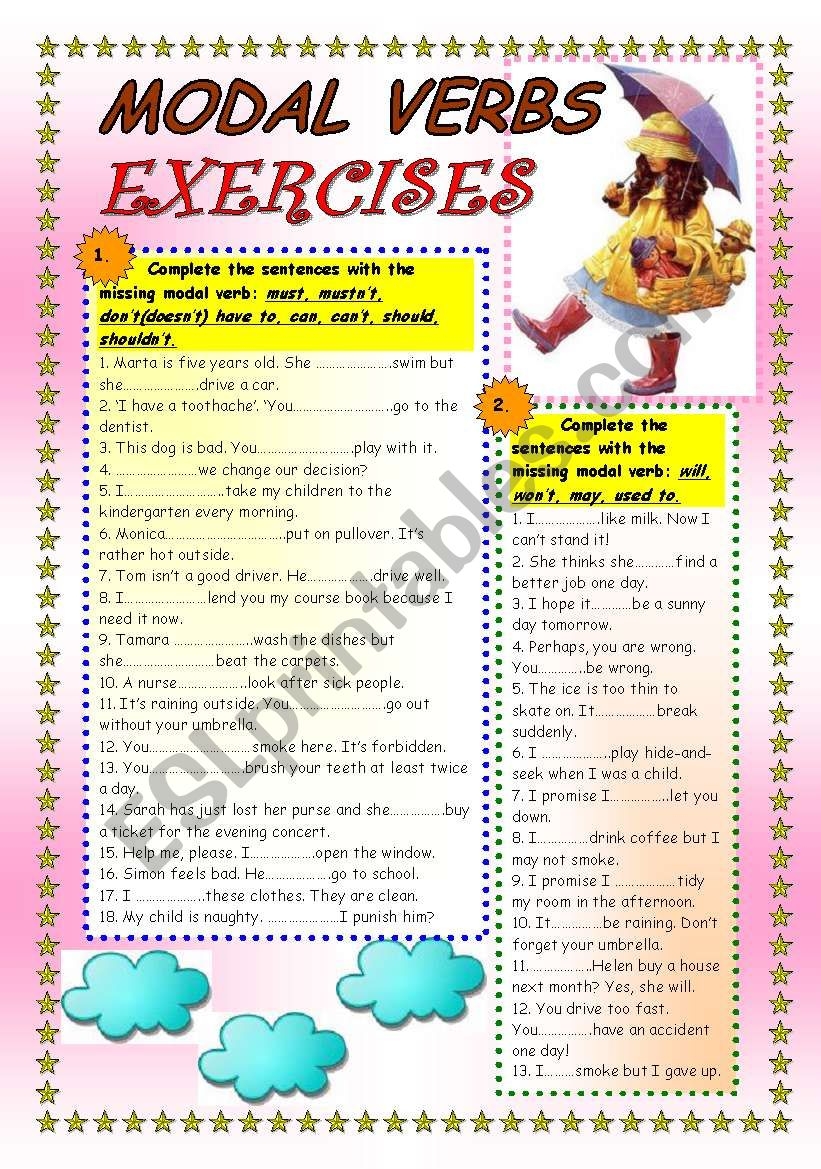 MODAL VERBS EXERCISES ESL Worksheet By Ania Z