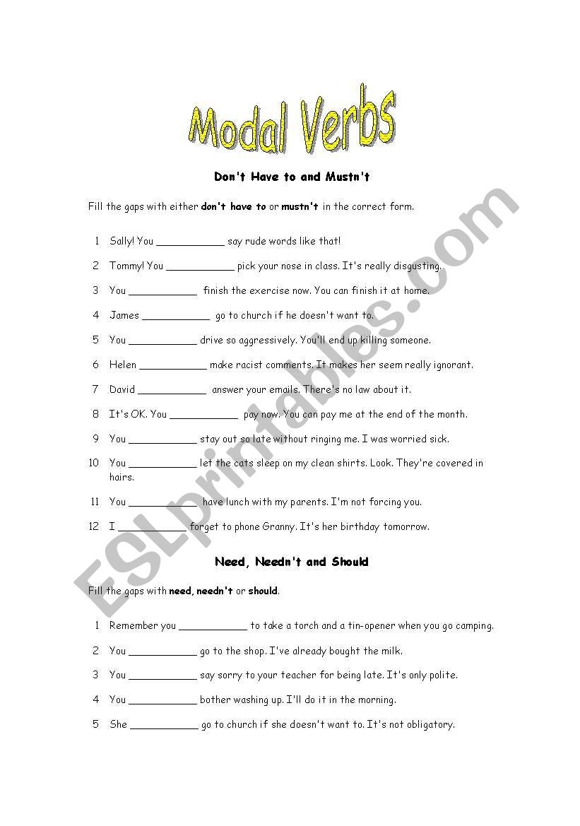 Modal Verbs Exercises ESL Worksheet By Tikaki