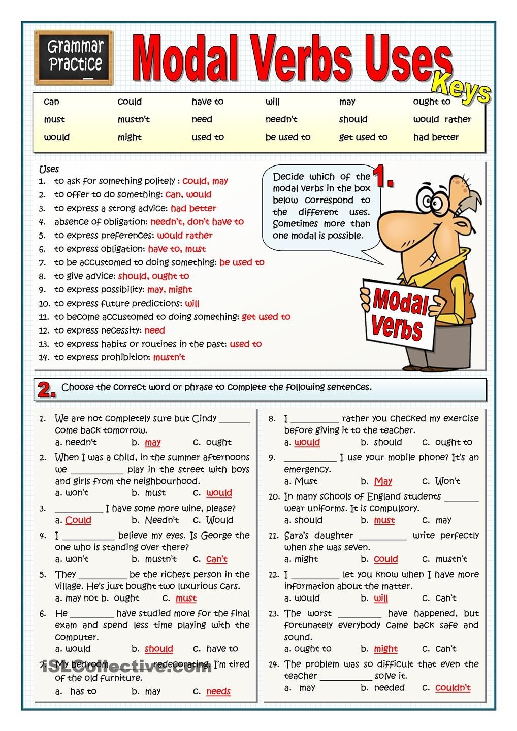 Modal Verbs Exercises Printable Europeanmsa