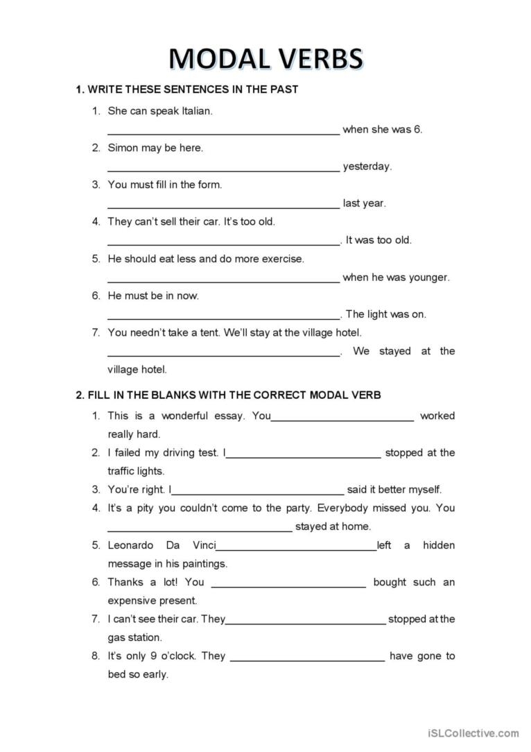 free printable modal verb exercises