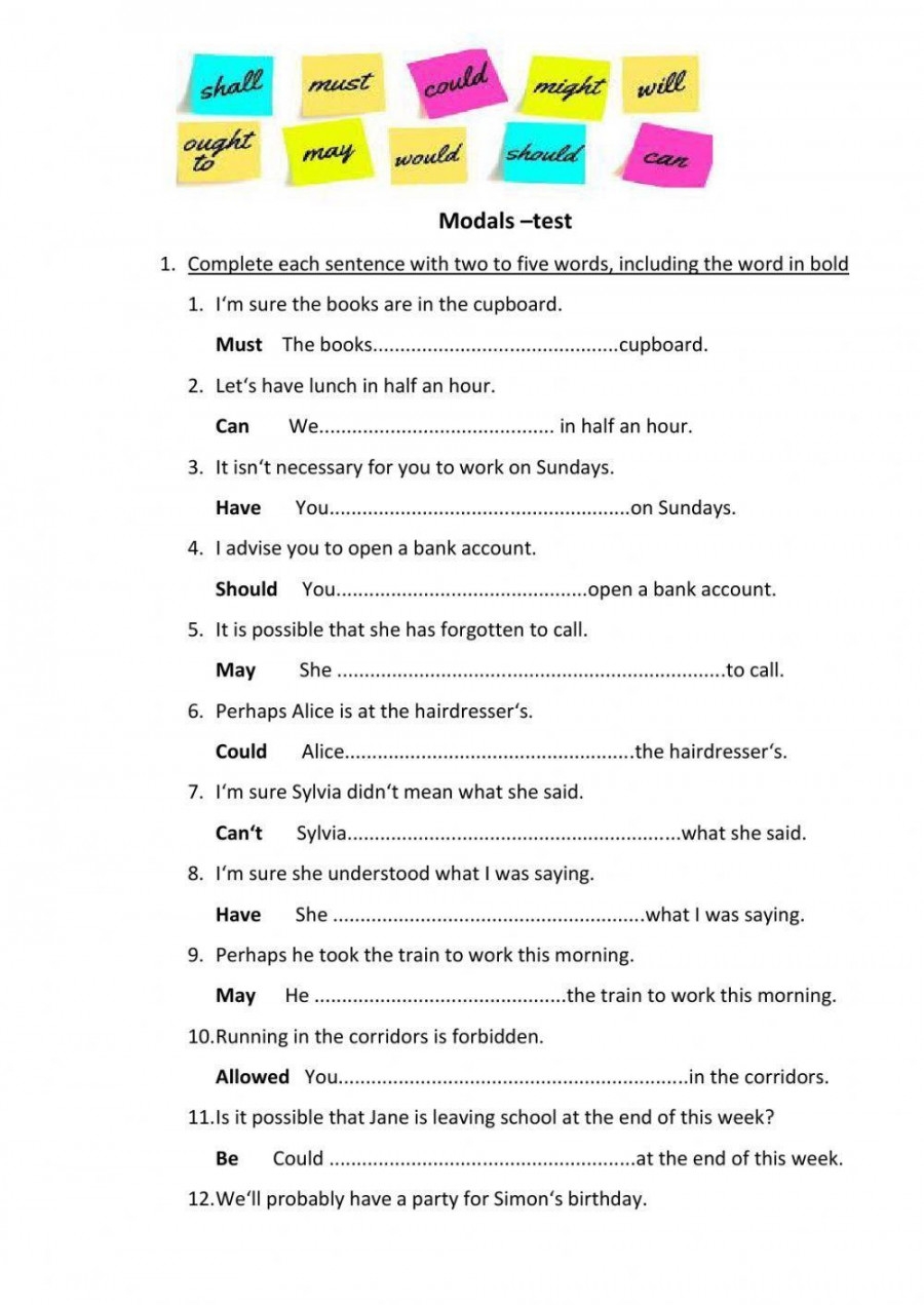 Modal Verbs Exercises Worksheets Printable PDF Template