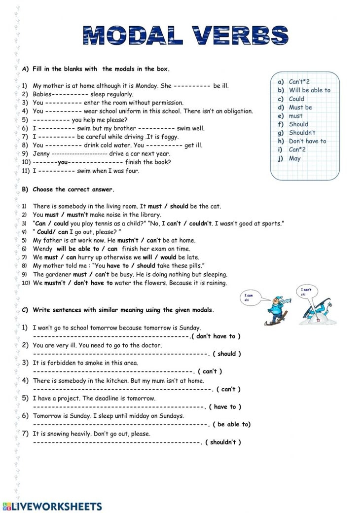 Modal Verbs Interactive Worksheet For PRE B1 Verb Worksheets Verb 