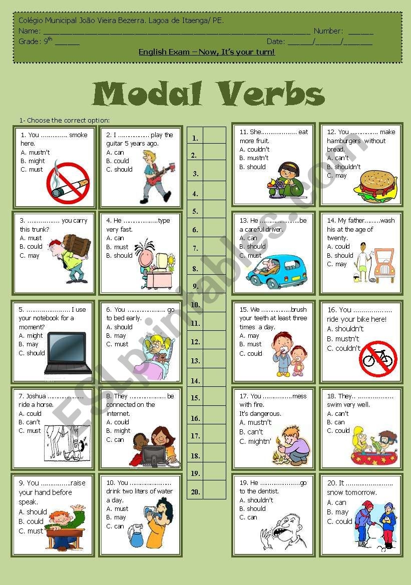 Modal Verbs Multiple Choice English Worksheets Modal Verbs The Best 