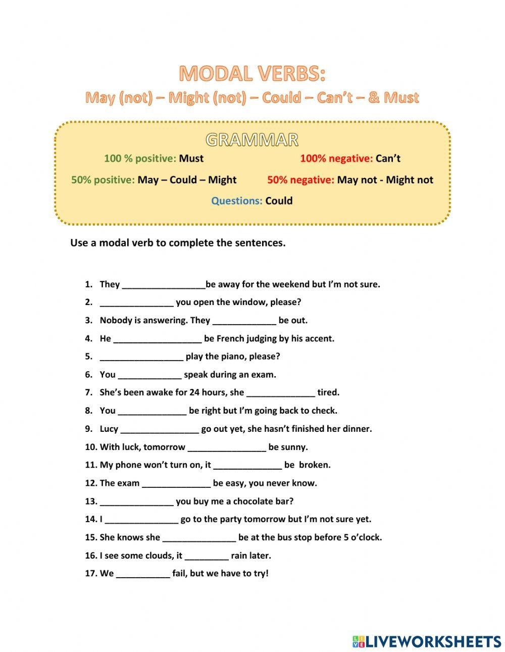modal verbs exercises worksheet