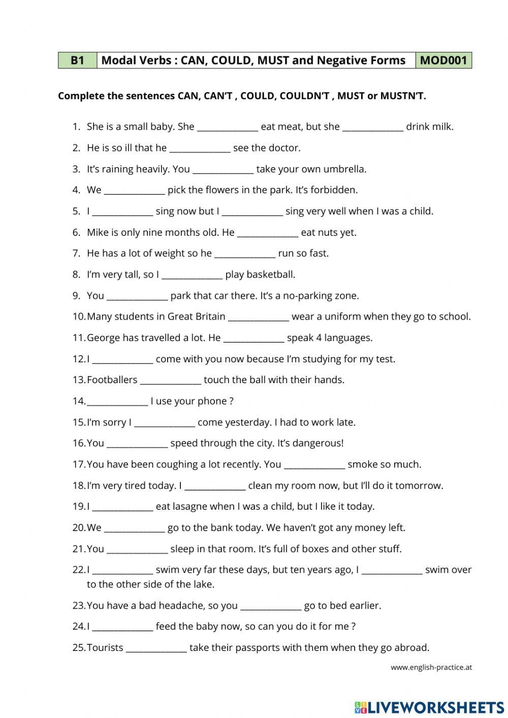 Modal Verbs Online Exercise For Grade 5 Live Worksheets Worksheets 