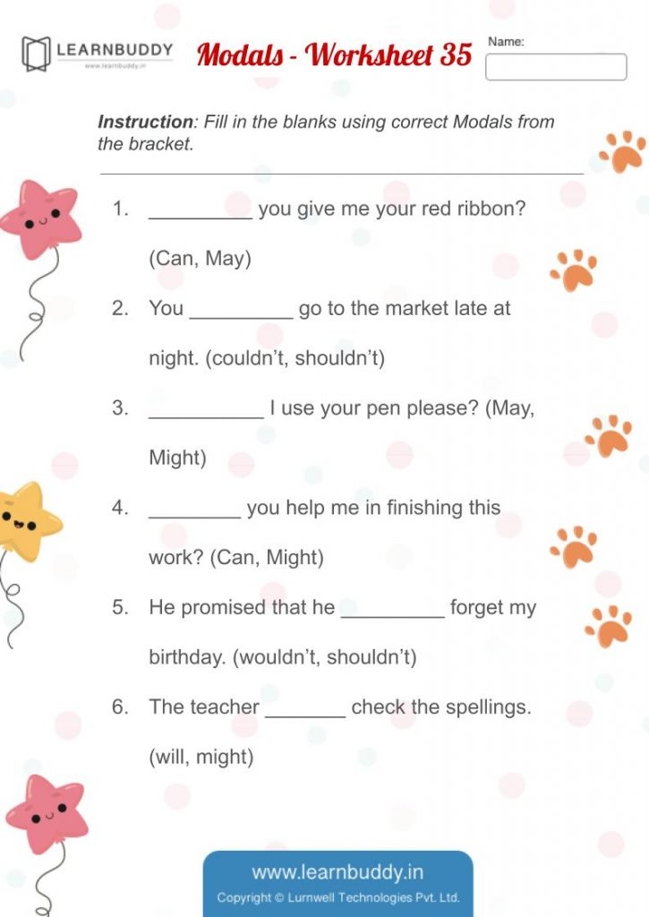 Modals Practice Worksheets For Class 1 Learnbuddy in