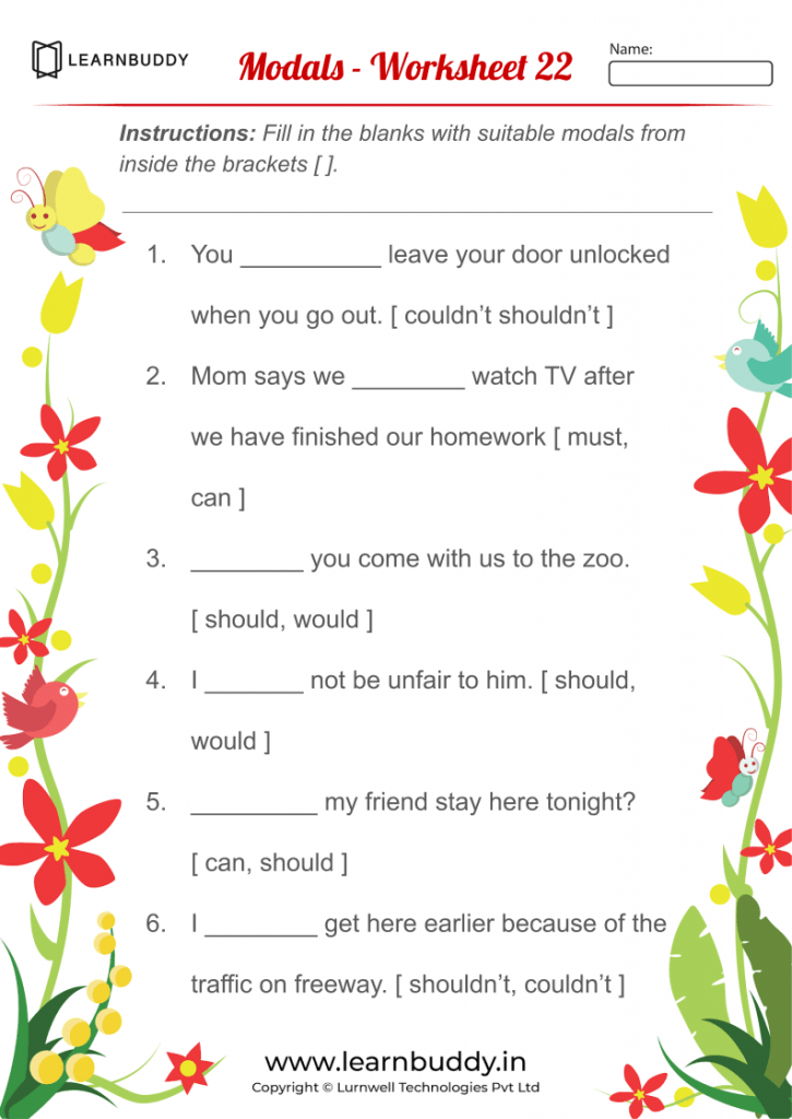 Modals Worksheet For Grade 9 Modals Exercises For Class 7 With 