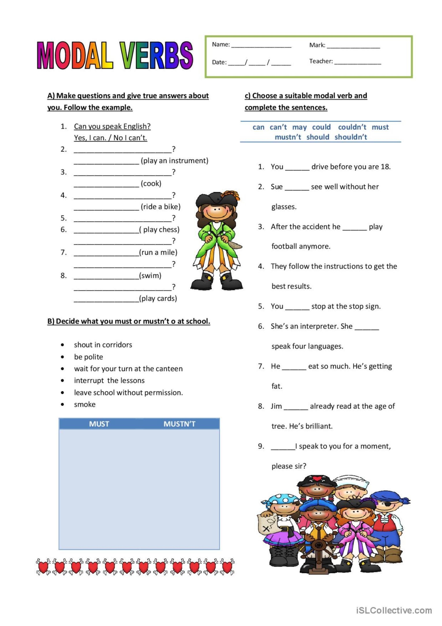 Model Verbs English ESL Worksheets Pdf Doc