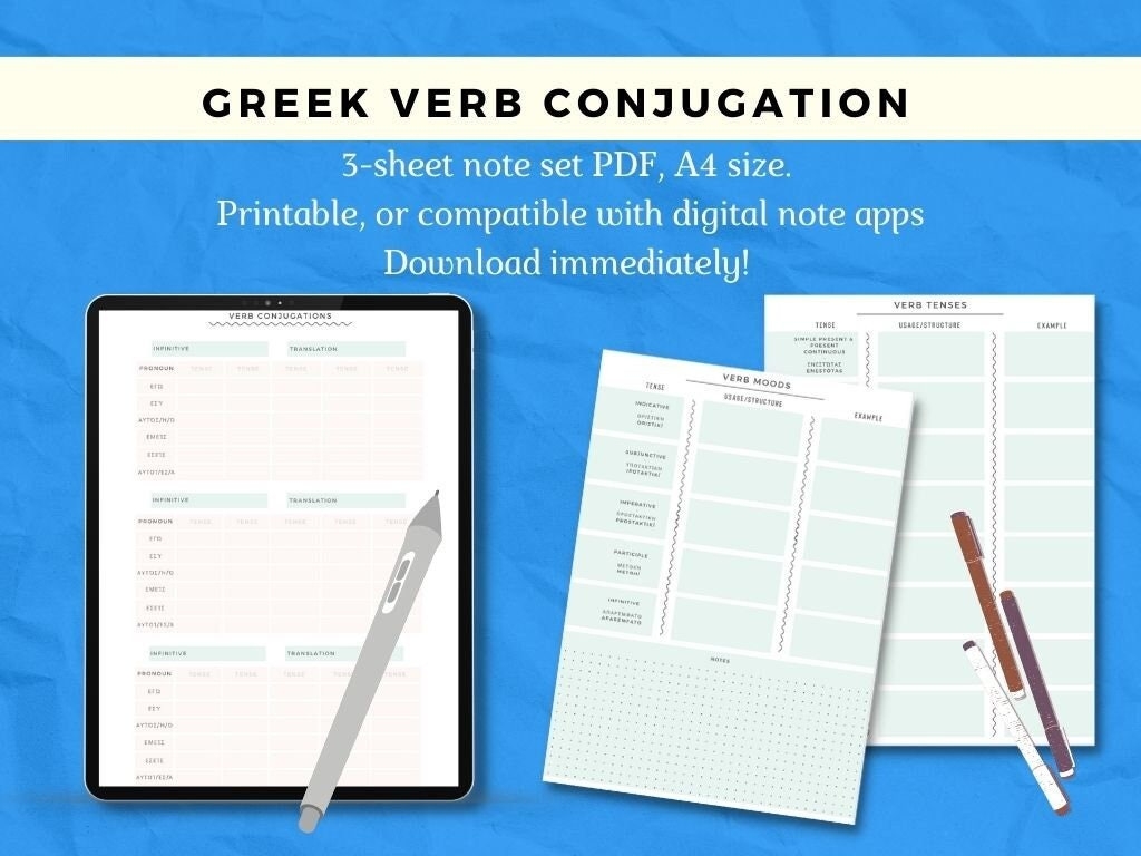 Modern Greek Verb Conjugation Chart Language Learning Notes 