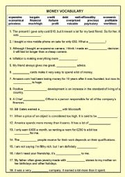Money Vocabulary Worsheet ESL Worksheet By Rikmo