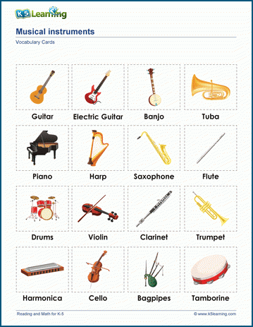 Musical Instruments Vocabulary Cards K5 Learning