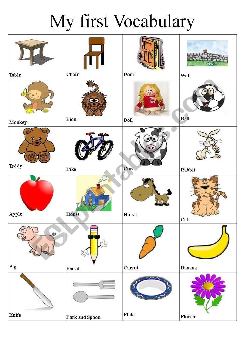 My First Vocabulary ESL Worksheet By Yetigumboots