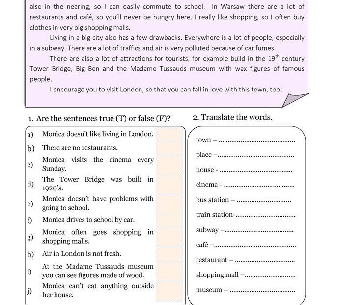 My Town Reading Vocabulary English ESL Worksheets For Distance