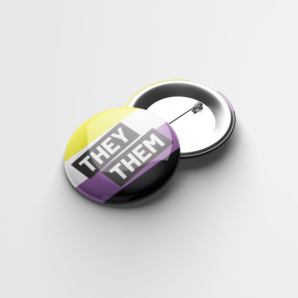 Non binary Pronouns Badge They Them Rainbow Republic