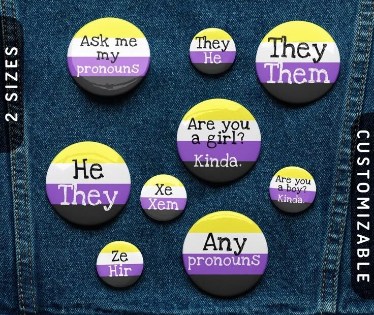 Nonbinary Pronoun Pin Buttons Enby Pride Flag Tin Pins Custom NB