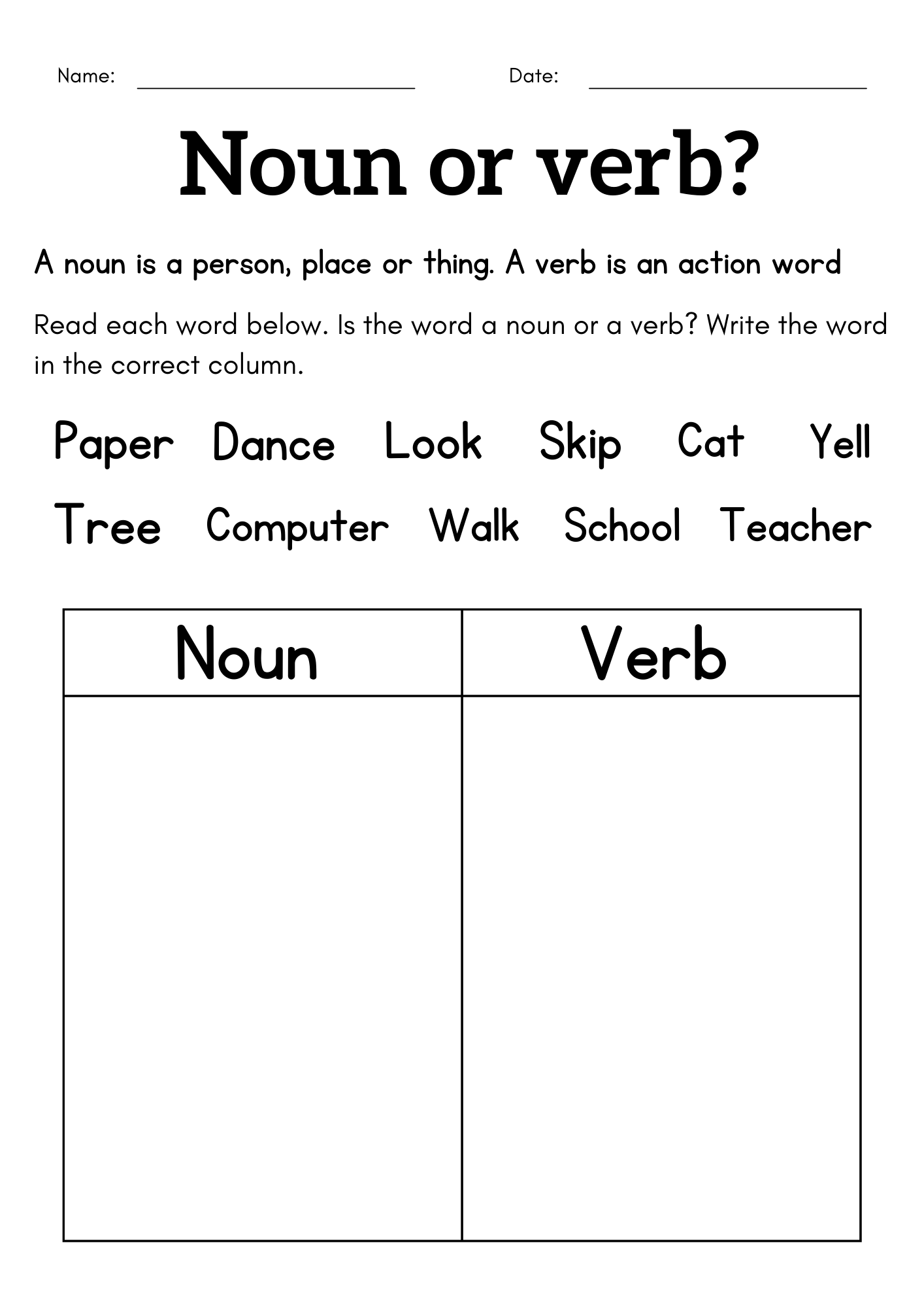 Noun And Verb Worksheet For Class 1 2 3 1st Grade Noun Verb Sentences 
