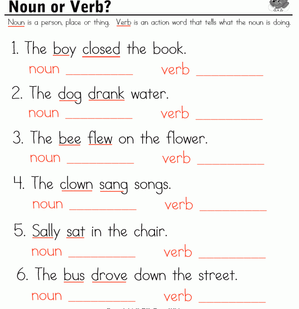 Noun Verb Adjective Worksheet Free Worksheets Samples