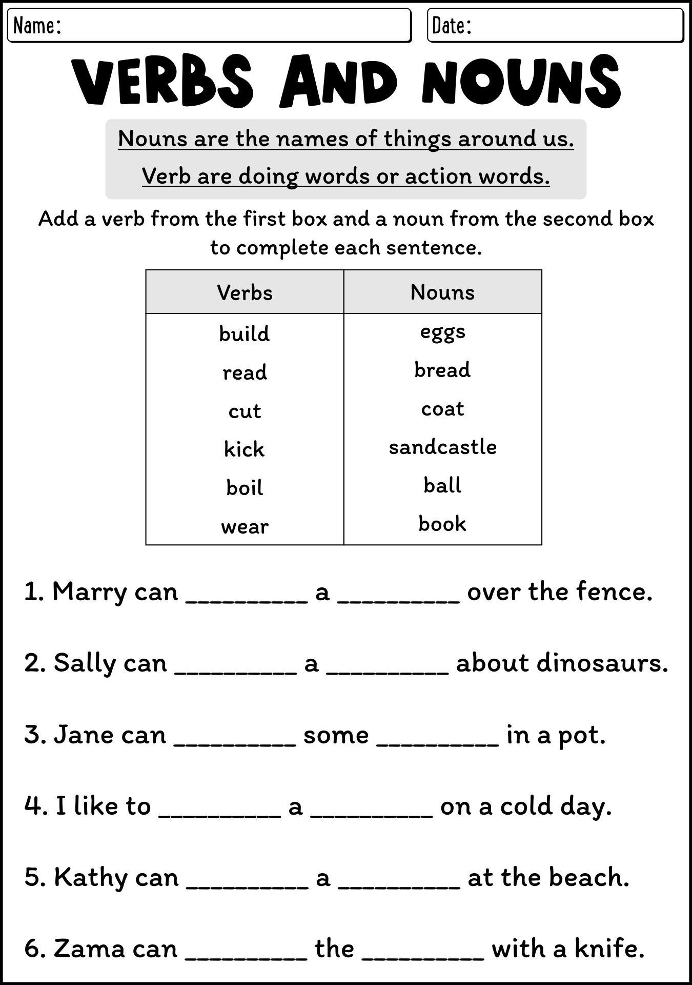 noun worksheet