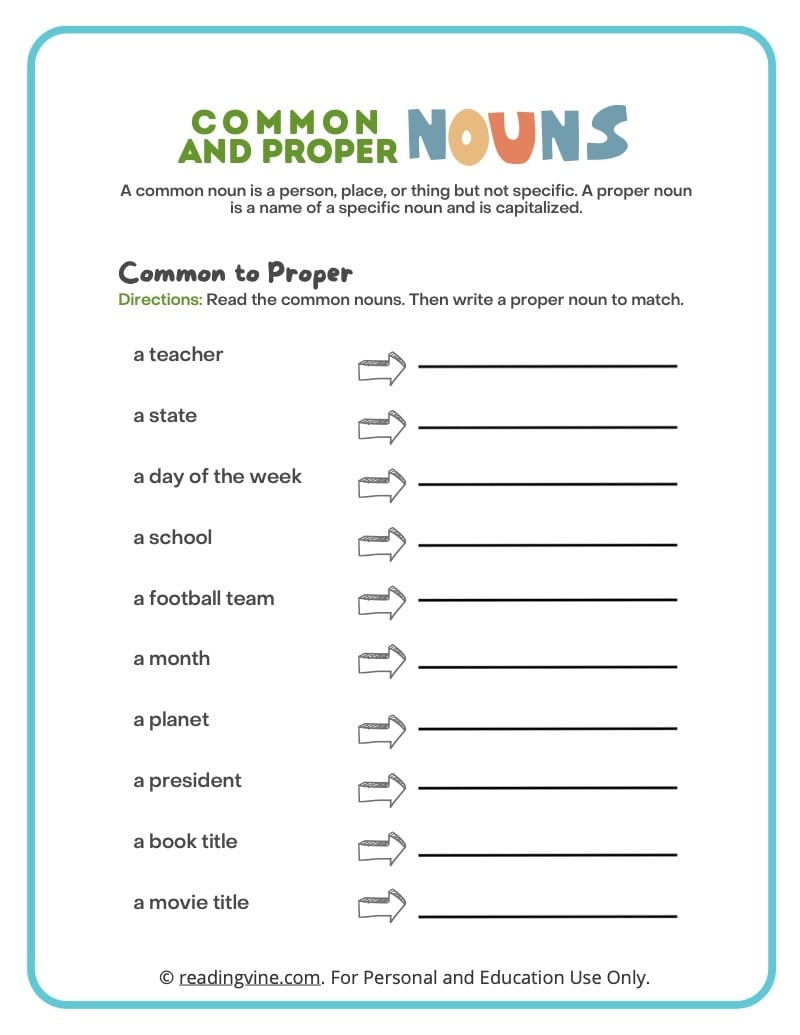 noun activity sheets