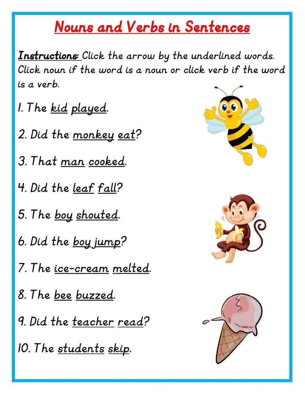 nouns and verbs worksheets