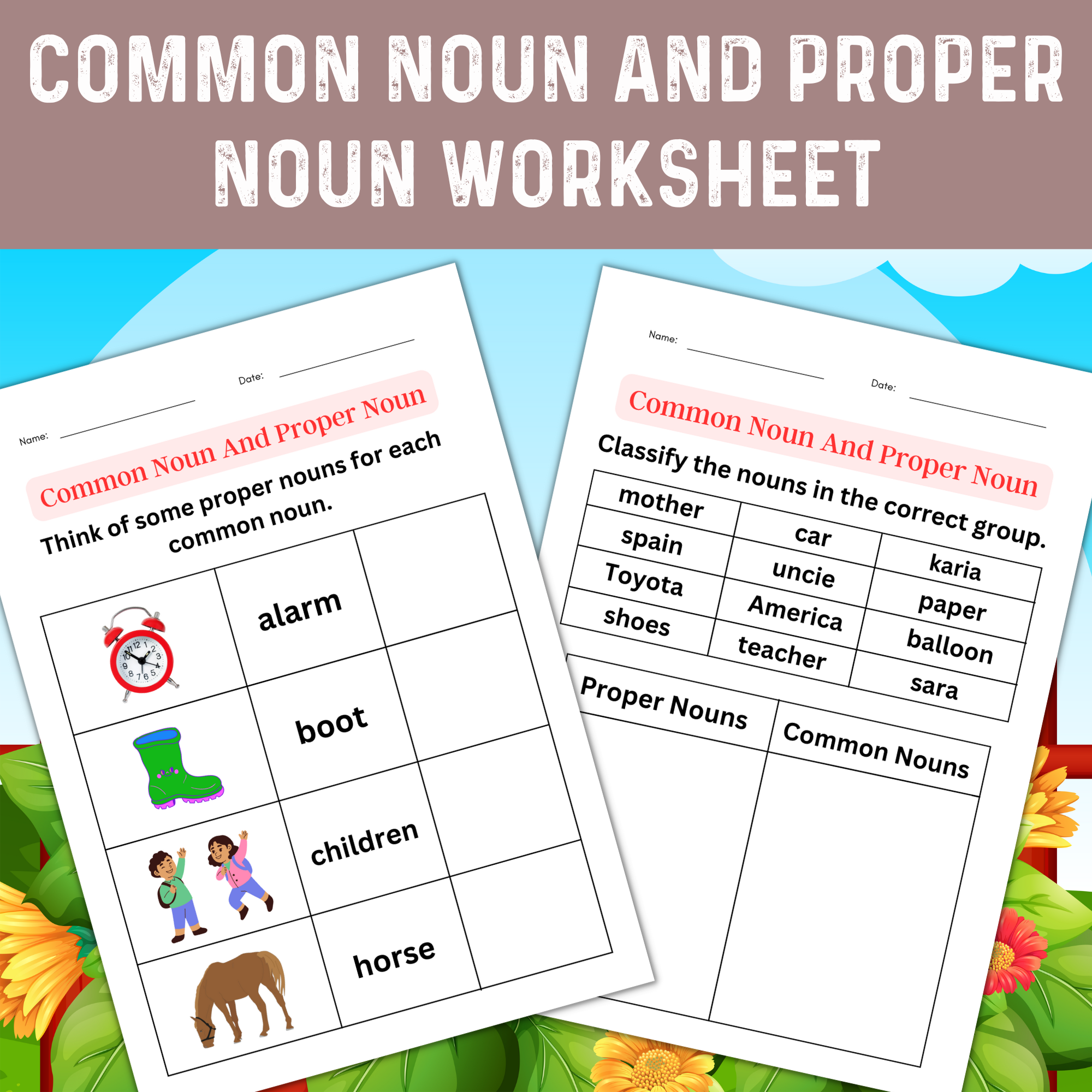 Nouns Common Nouns And Proper Nouns Worksheets For Grade 1 2 3 