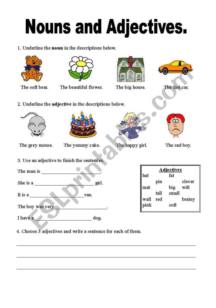 Nouns Verbs Adjectives Worksheet Adjectiveworksheets