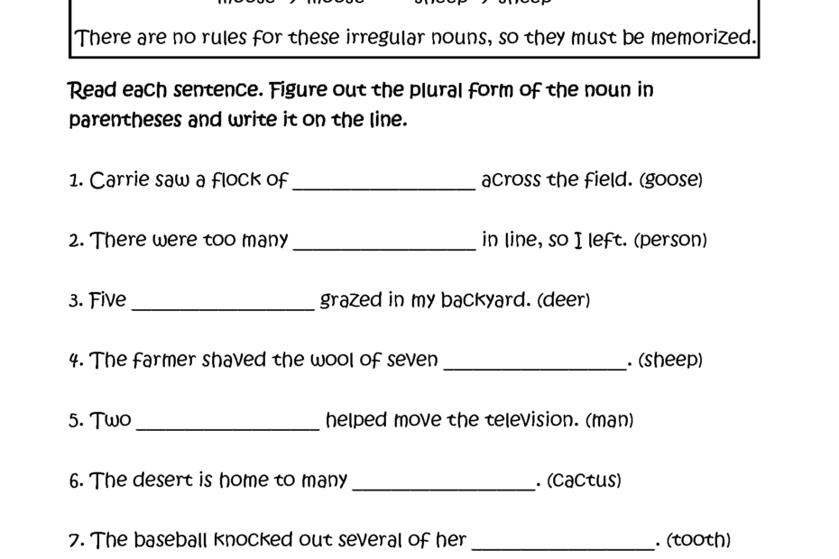 Nouns Worksheets Irregular Nouns Worksheets