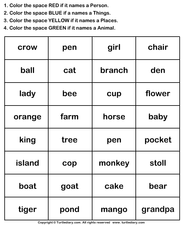 noun worksheets for kindergarten