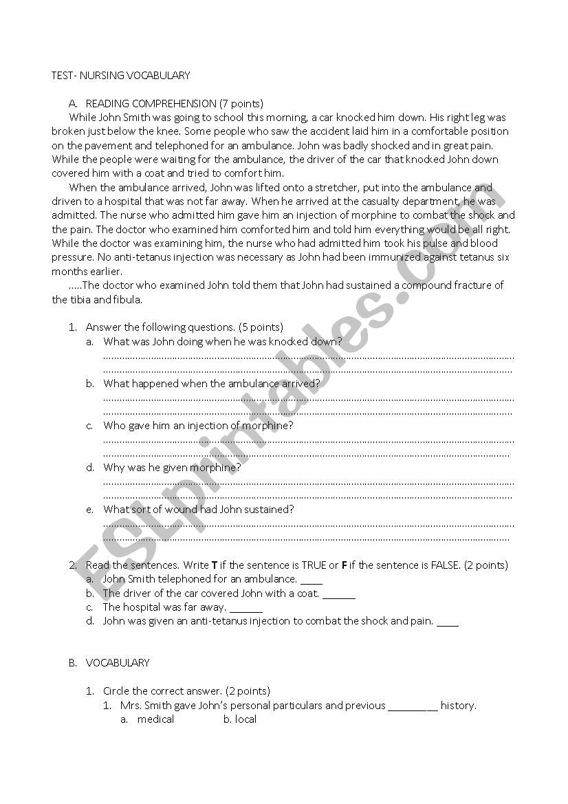 NURSING VOCABULARY ESL Worksheet By VENETAKLI