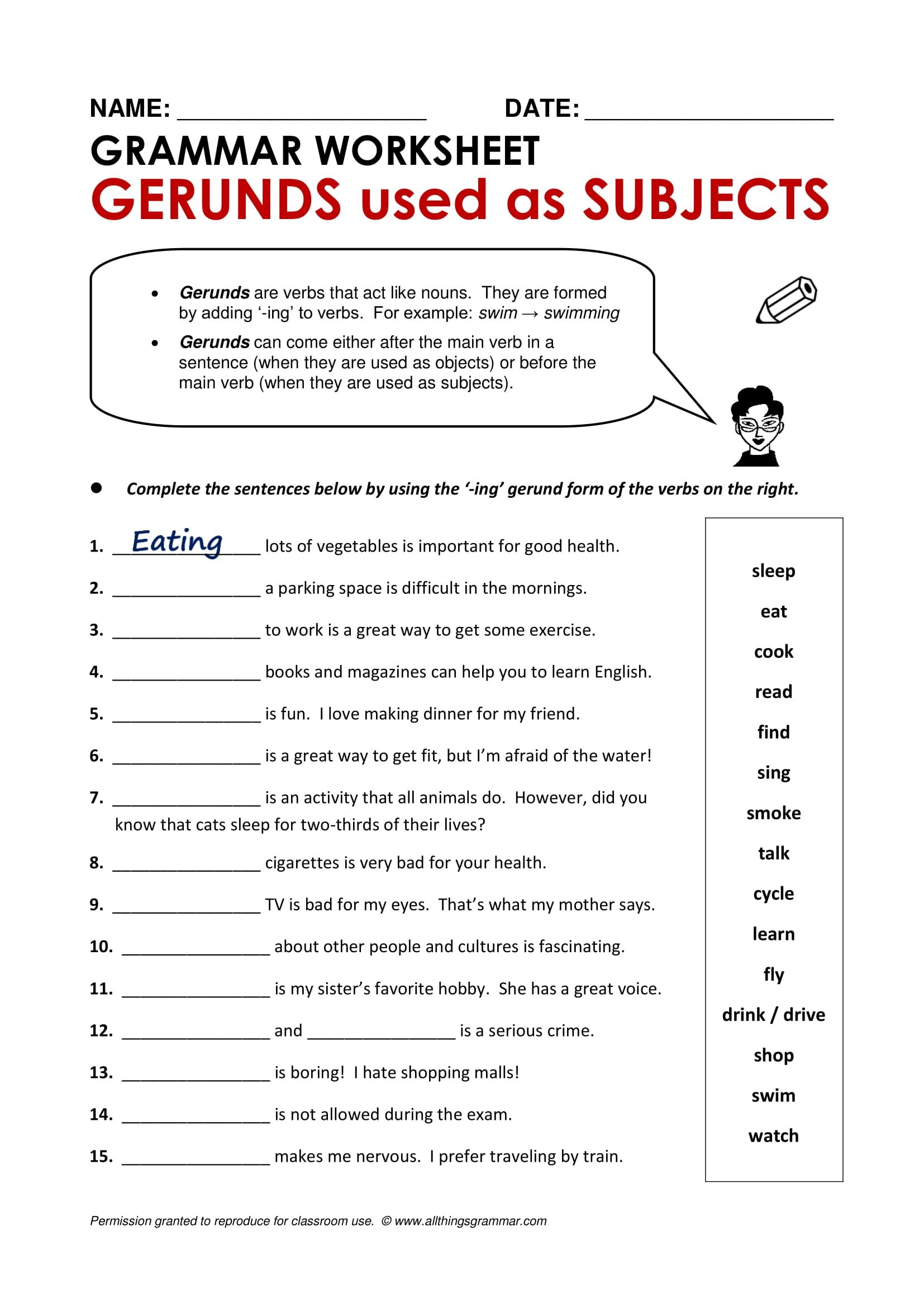 Participle And Gerund Worksheet With Answers