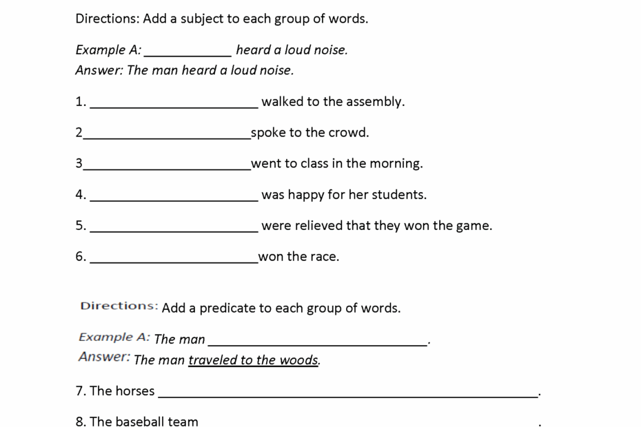 Parts Of A Sentence Worksheets Subject And Predicate Worksheets