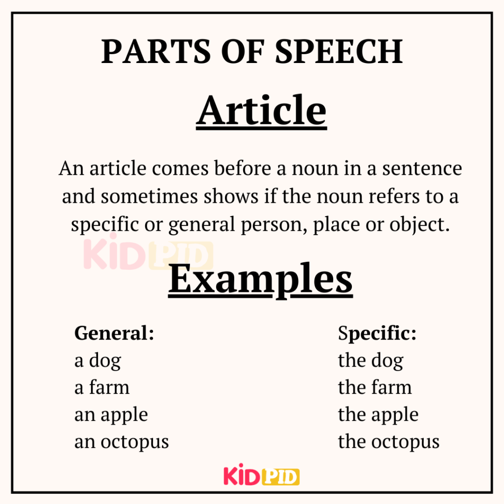 definition of parts of speech with examples