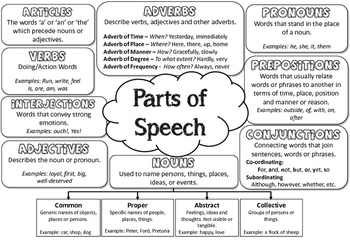 Parts Of Speech Handout By Nadine Boshoff TPT