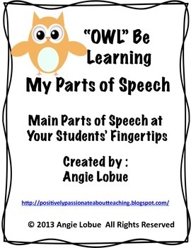 Parts Of Speech Handout Resource By Positively Passionate About Teaching