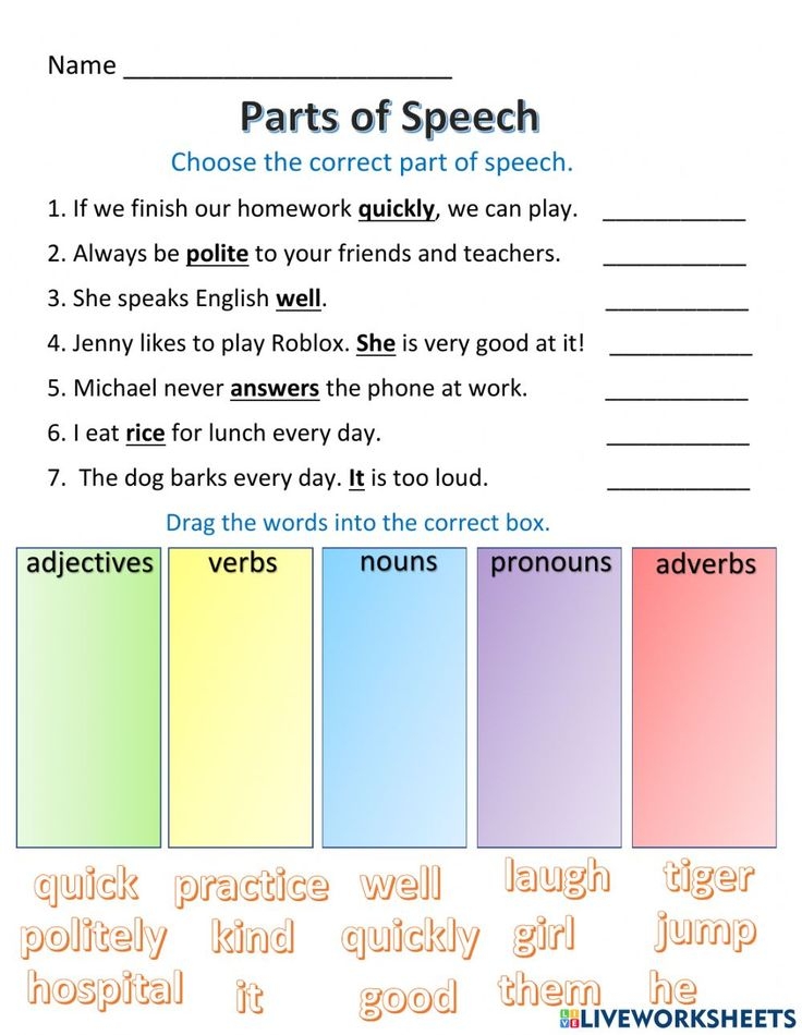 Parts Of Speech Online Exercise For Grade 3 Parts Of Speech Parts Of 