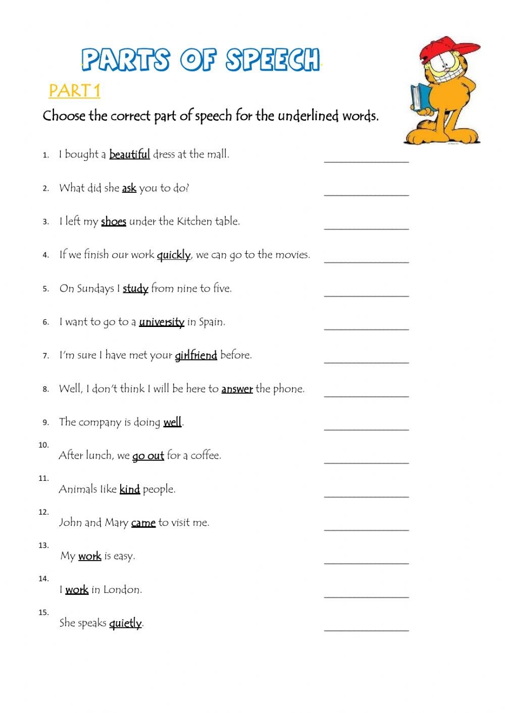 Parts Of Speech Online Worksheet For Grade 8 You Can Do The Exercises 