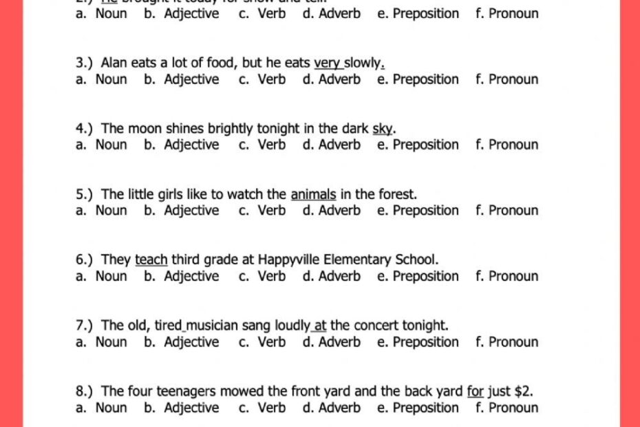 Parts Of Speech Practice Exercise Parts Of Speech Exercises Parts Of