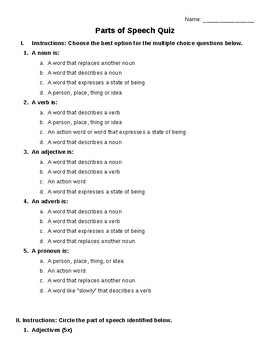 parts of speech quiz