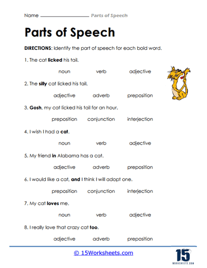 free parts of speech worksheets